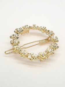 Barrette ronde fleurs - Olivia argentée (5 cm)