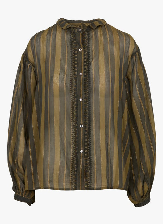 Blouse Anika Kaki (Voile rayé) AW25