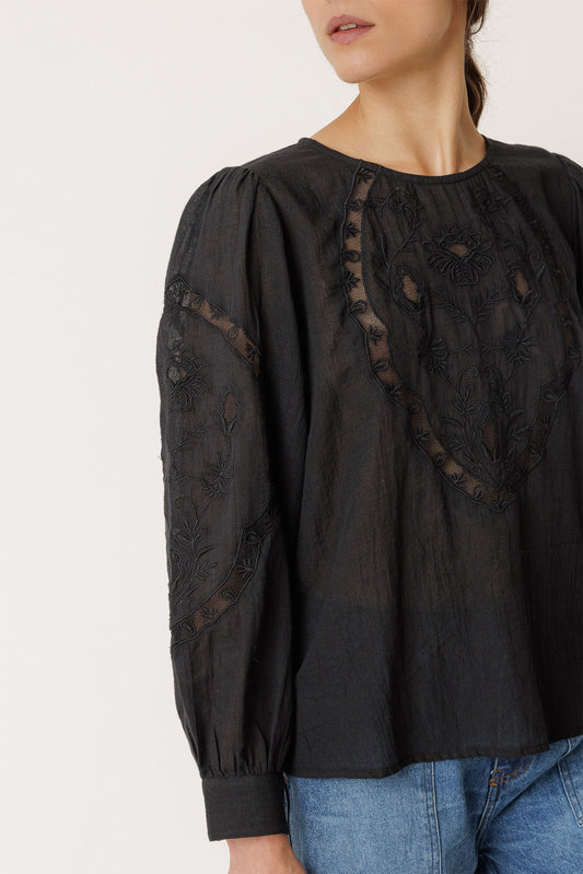 Blouse brodée romantique - Noir - vue 1